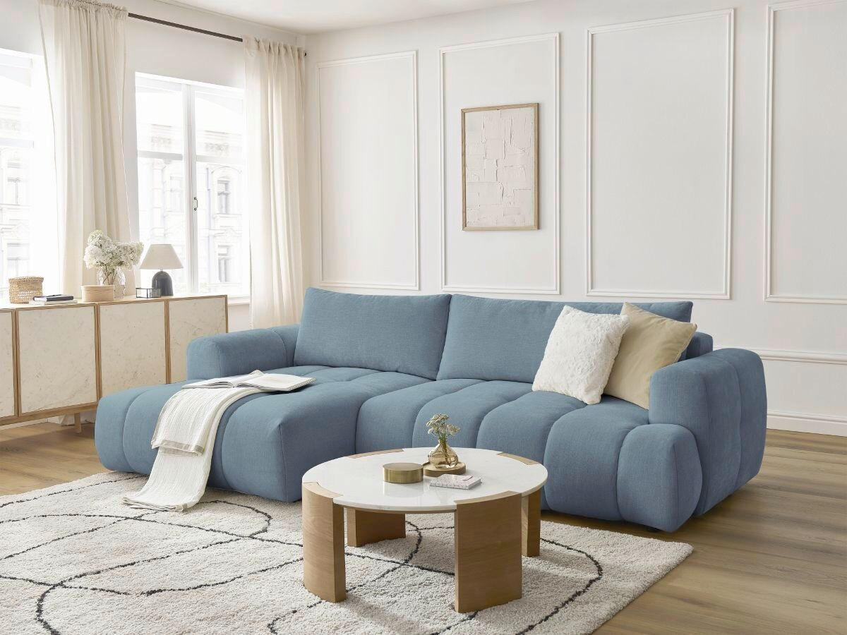 ECKSCHLAFSOFA FUJI Leinenoptik Hellblau  inkl.  - Schwarz/Hellblau, MODERN, Kunststoff/Textil (160/292cm)