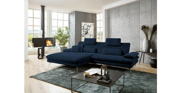 ECKSOFA in Velours Dunkelblau 184/284 cm - Schwarz/Dunkelblau, Design, Textil/Metall (184/284cm) - Dieter Knoll