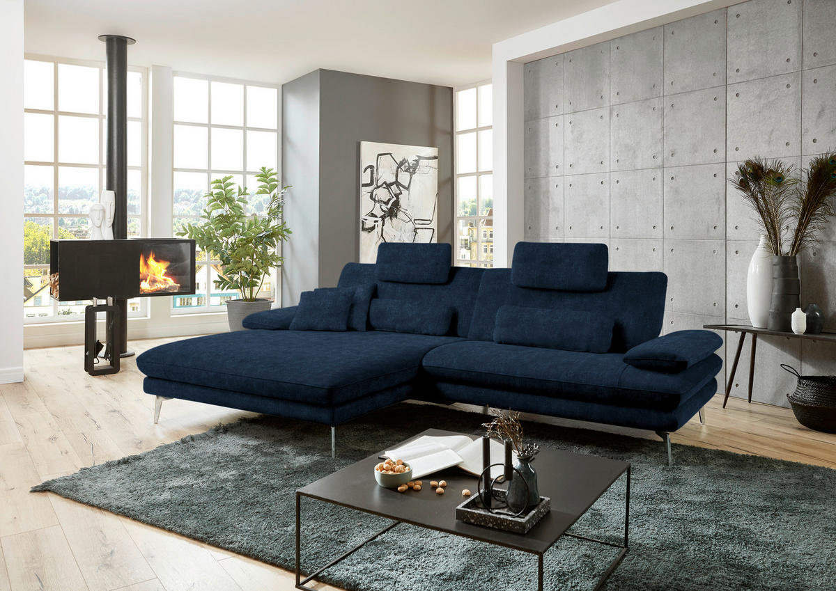 ECKSOFA in Velours Dunkelblau  - Schwarz/Dunkelblau, Design, Textil/Metall (184/284cm) - Dieter Knoll