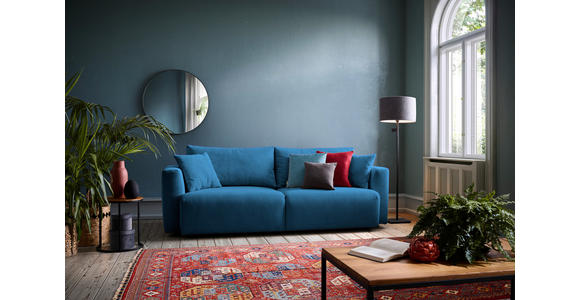 SCHLAFSOFA  mit Stoffauswahl, Schlafen auf Sitzhöhe, Rücken echt Cord Blau  - Blau/Schwarz, Design, Kunststoff/Textil (250/92/105cm) - Carryhome