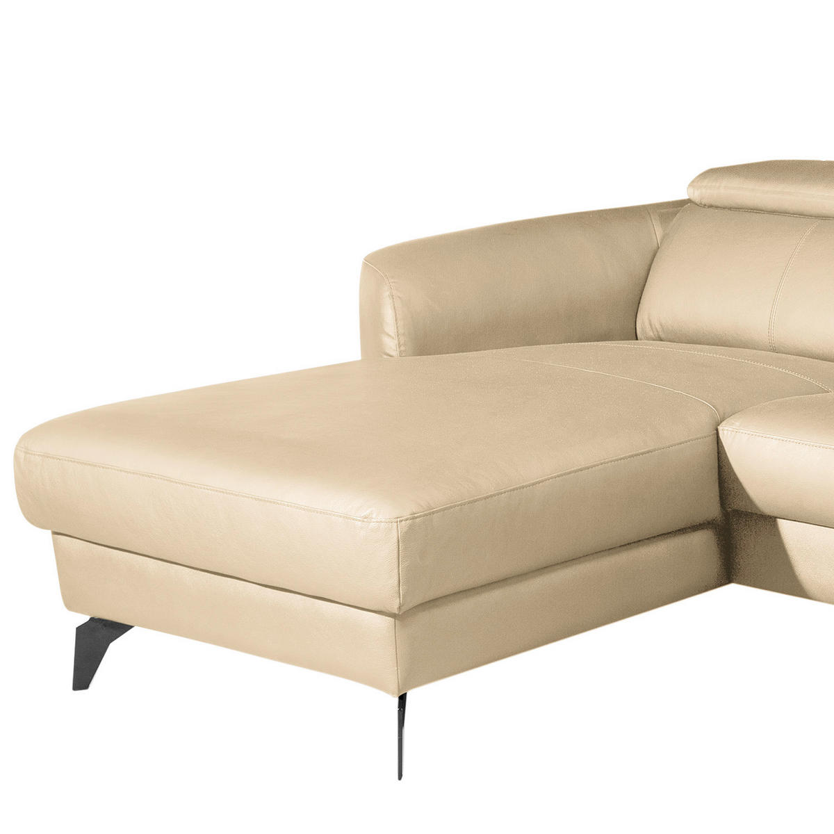 ECKSOFA Beige Echtleder Lederlook  - Beige/Schwarz, Design, Leder/Textil (183/261cm) - Livetastic