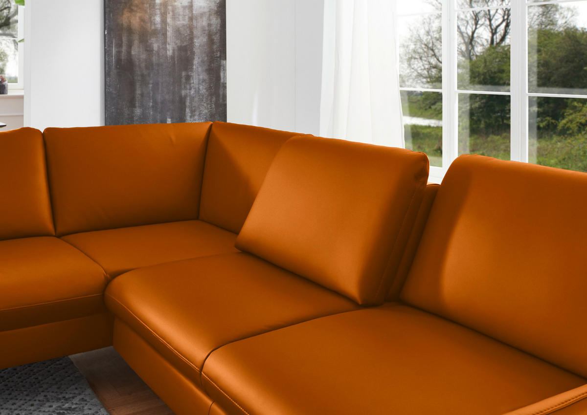 ECKSOFA in Echtleder Orange  220/284 cm  - Alufarben/Orange, KONVENTIONELL, Leder/Metall (220/284cm) - Beldomo Premium