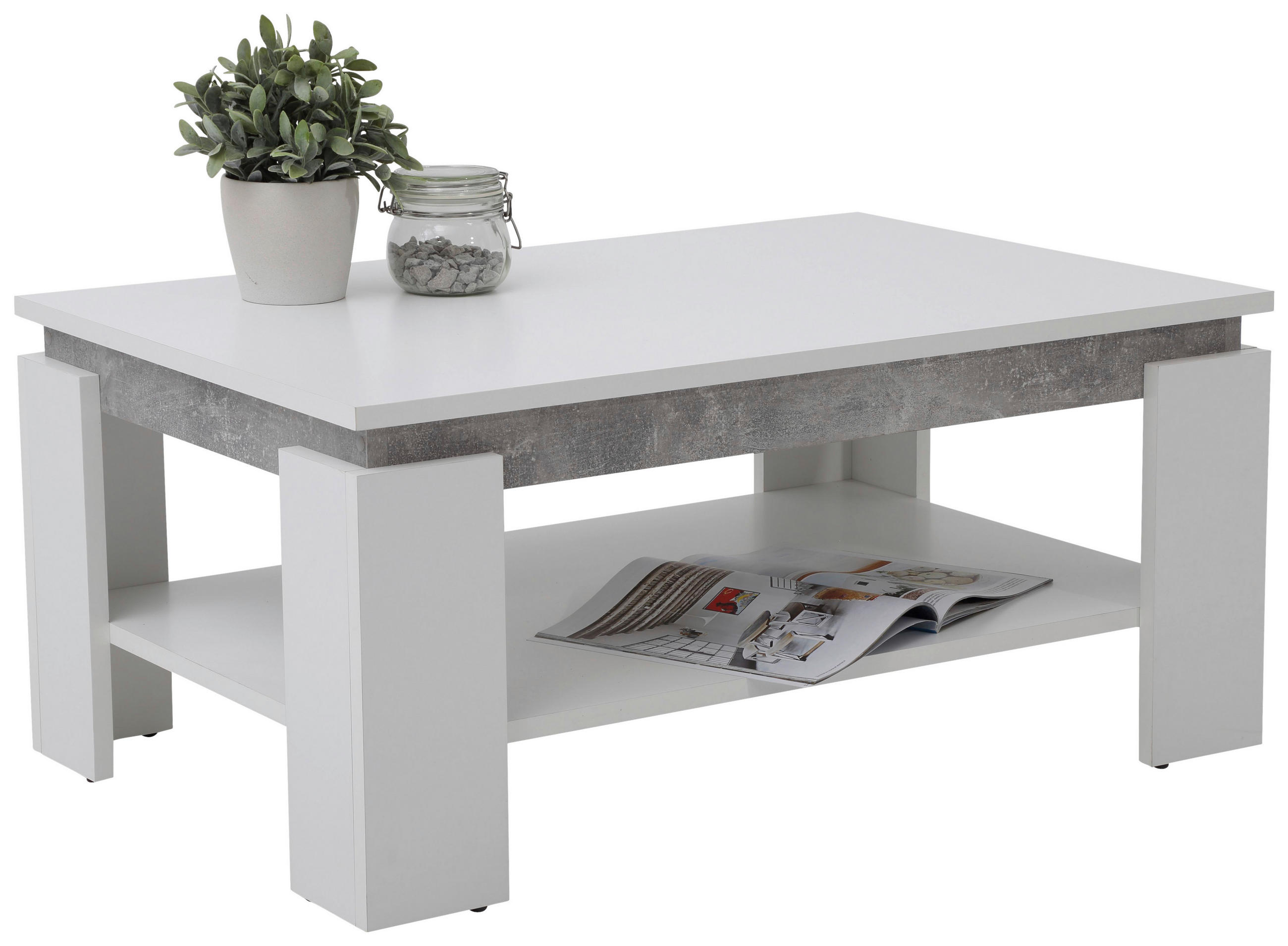 COUCHTISCH 90/60,5/41,5 cm rechteckig Weiß, Grau  - Weiß/Grau, KONVENTIONELL, Holzwerkstoff (90/60,5/41,5cm) - Boxxx