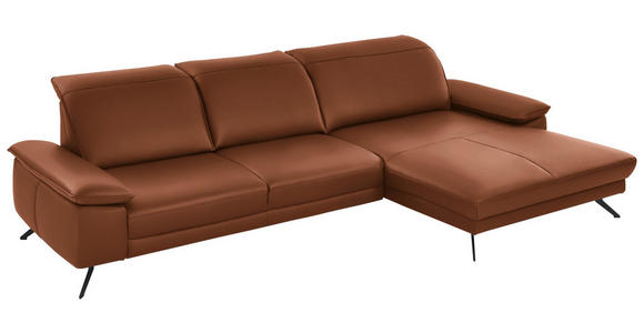 ECKSOFA Rivello in Echtleder Cognac  328/193 cm  - Cognac/Schwarz, Design, Leder/Metall (328/193cm) - Dieter Knoll