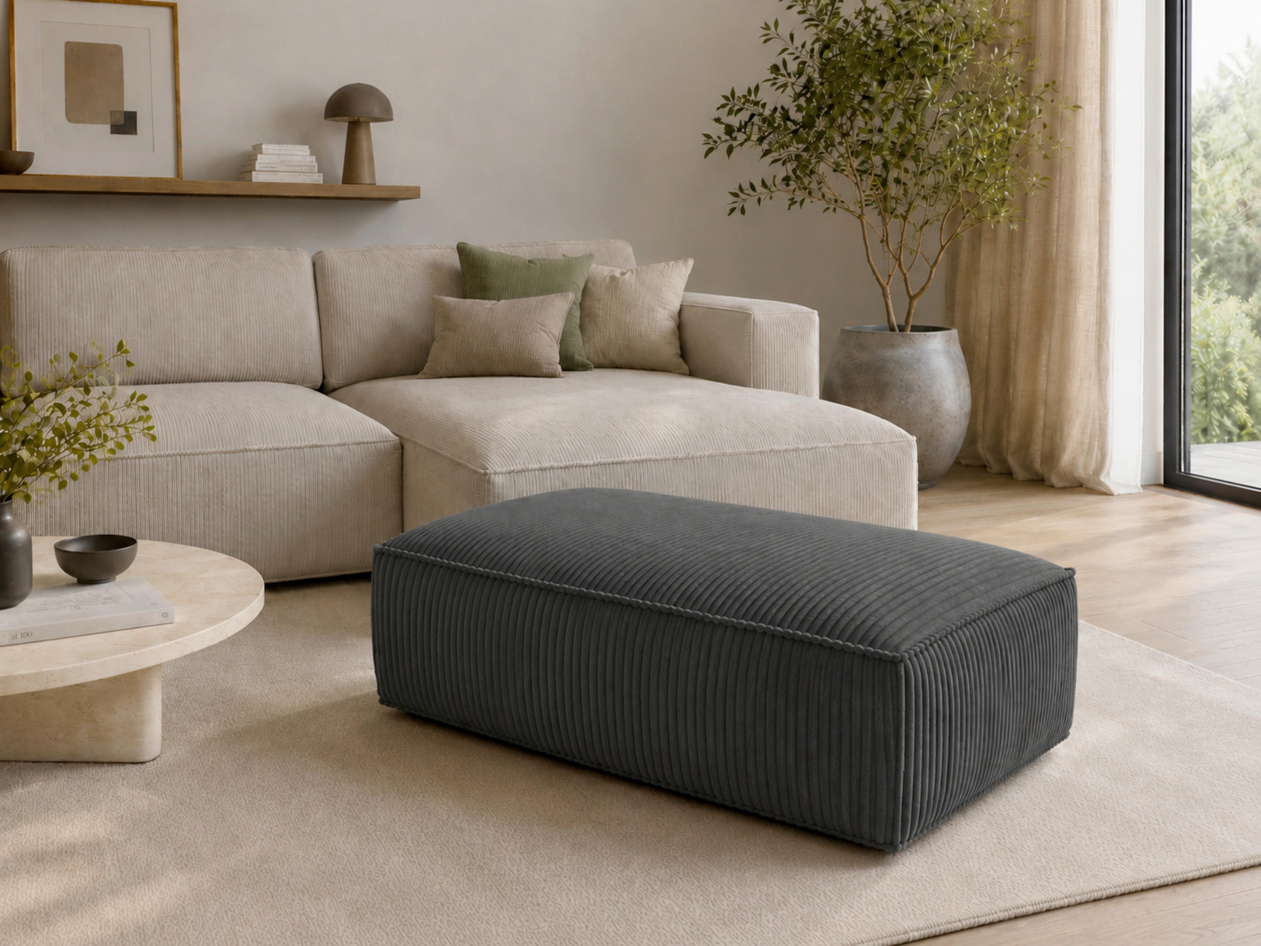 HOCKER Cord Anthrazit  - Anthrazit/Schwarz, KONVENTIONELL, Kunststoff/Textil (105/43/65cm) - Livetastic