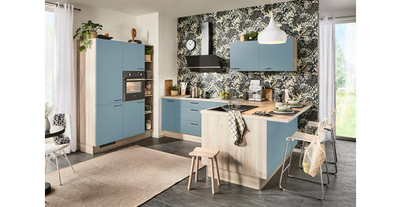 ECKKÜCHE  in Hellbraun, Pastellblau  - Hellbraun/Pastellblau, Design, Holzwerkstoff/Metall (150/280/192cm) - Xora