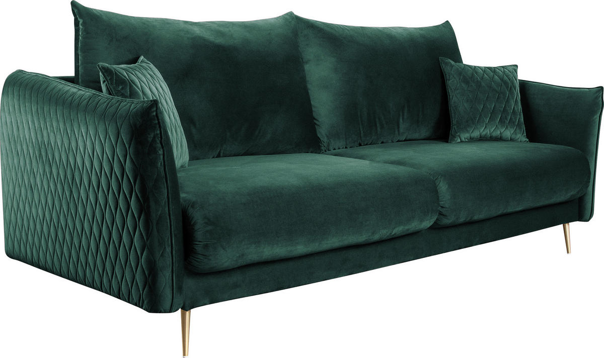 SCHLAFSOFA  mit Schlafen auf Sitzhöhe, Rücken echt Samt Grün  - Goldfarben/Grün, Design, Textil/Metall (235/96/104cm) - MID.YOU