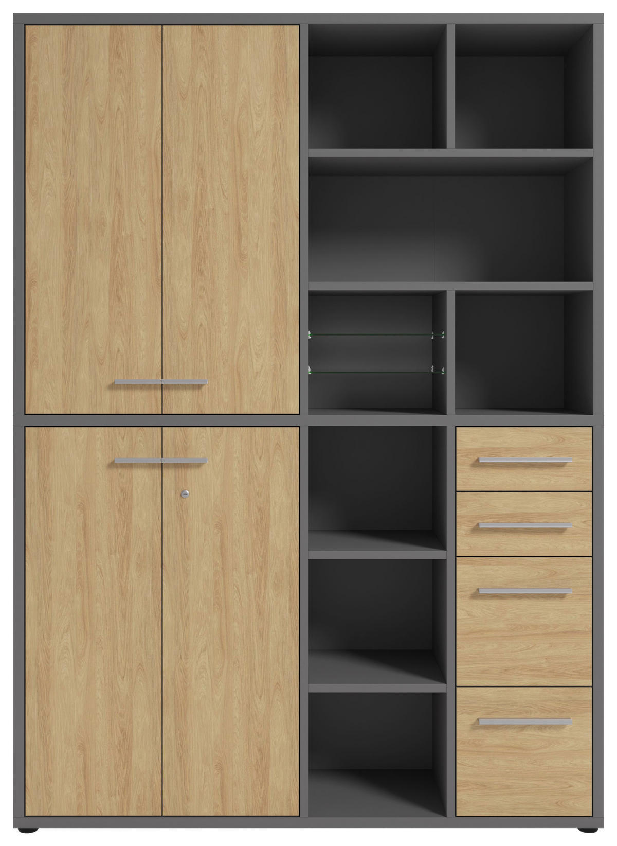 AKTENSCHRANK Eiche Grau, Hickory  - Grau/Hickory, MODERN, Glas/Holz (154,9/215,4/40cm)
