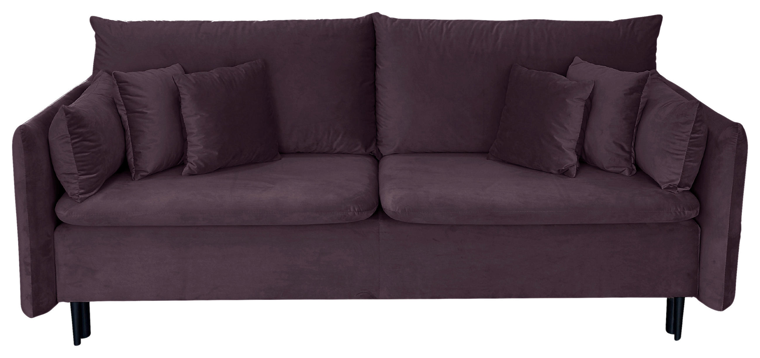 SCHLAFSOFA Velours Aubergine  - Aubergine/Schwarz, Design, Holz/Kunststoff (220/96/102cm) - MID.YOU