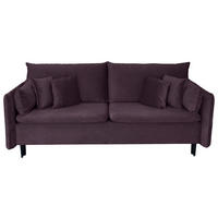 SCHLAFSOFA  mit Liegefunktion Velours Aubergine  - Aubergine/Schwarz, Design, Holz/Kunststoff (220/96/102cm) - MID.YOU