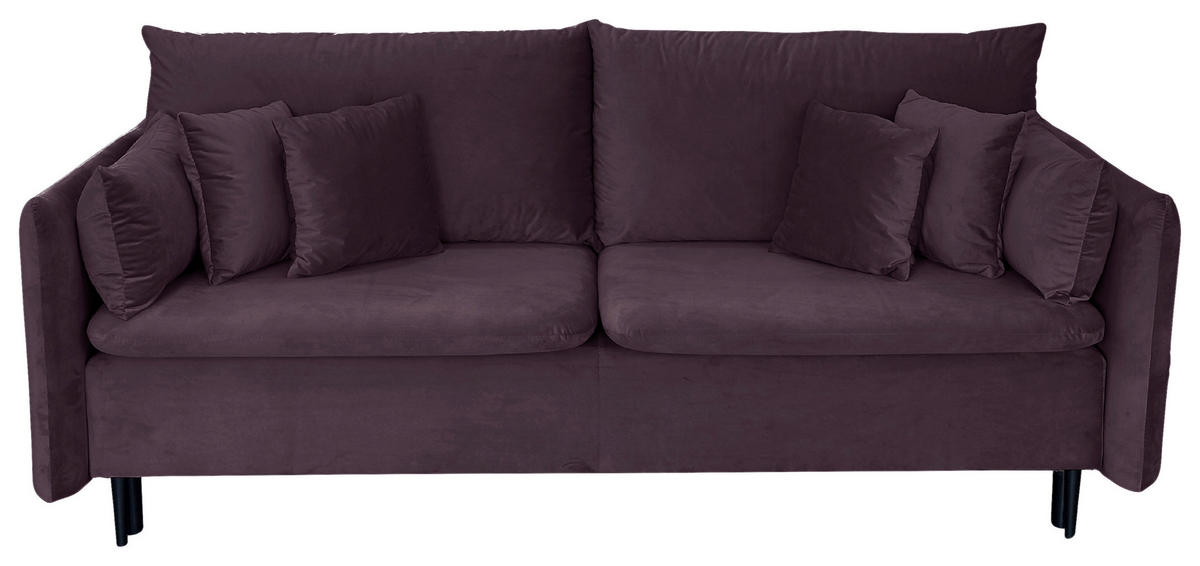 SCHLAFSOFA  mit Liegefunktion Velours Aubergine  - Aubergine/Schwarz, Design, Holz/Kunststoff (220/96/102cm) - MID.YOU