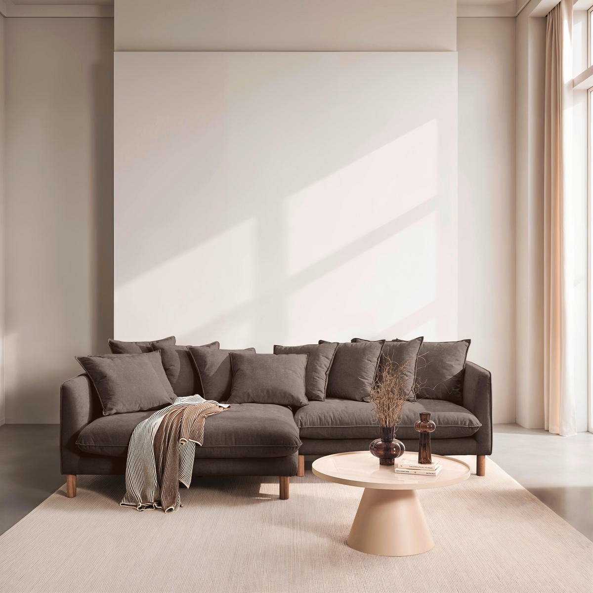 ECKSOFA Braun Chenille  - Buchefarben/Braun, KONVENTIONELL, Holz/Textil (162/276cm) - Carryhome