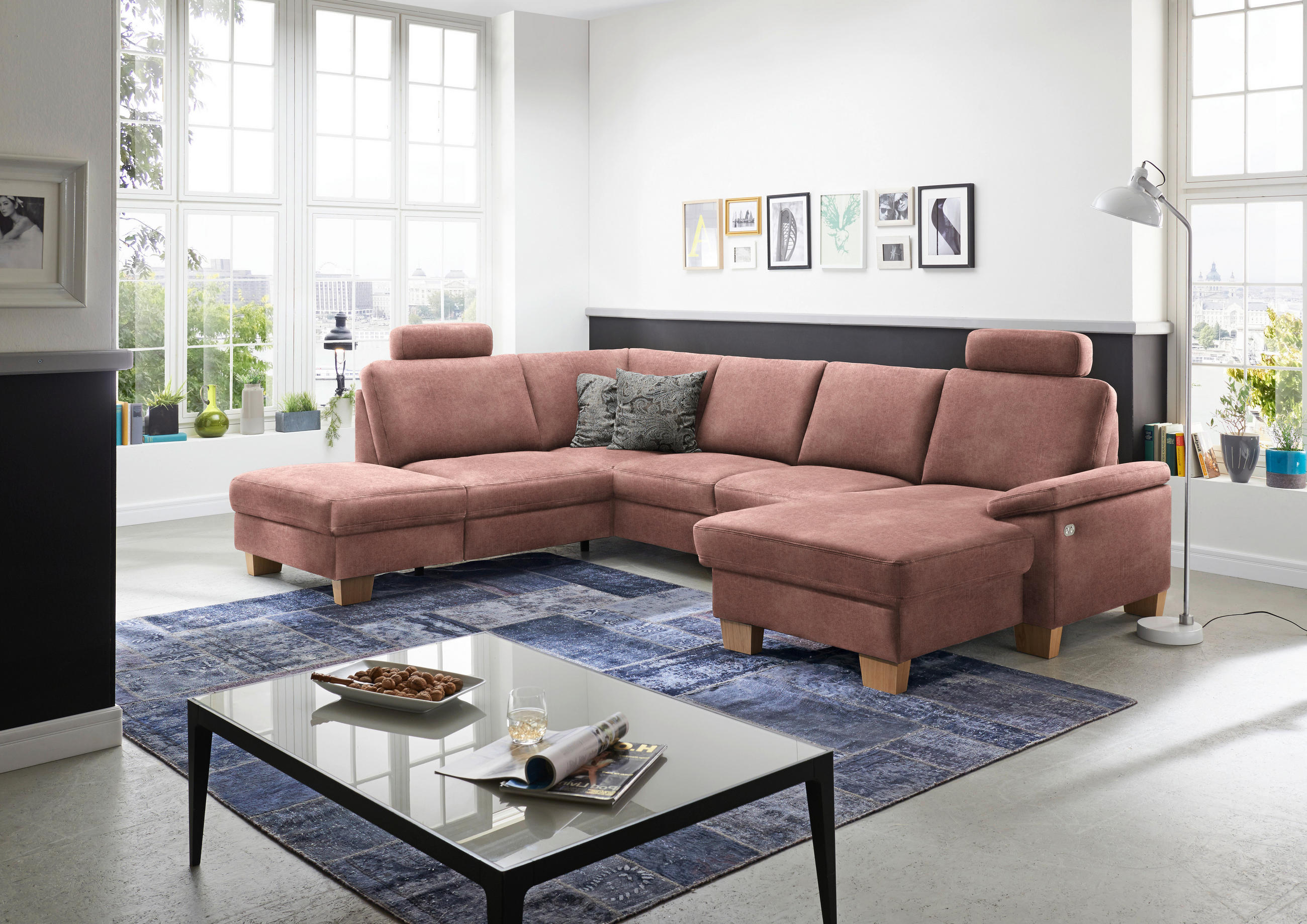 WOHNLANDSCHAFT in Velours Flieder  - Eichefarben/Flieder, Konventionell, Holz/Textil (235/316/167cm) - Beldomo System