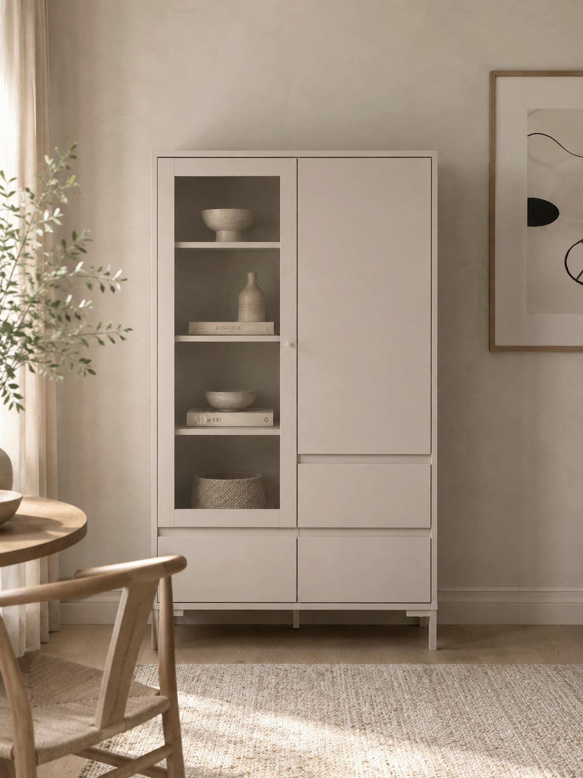VITRINE  in Kaschmir  - Kaschmir, Design, Glas/Holzwerkstoff (100/155/40cm) - MID.YOU