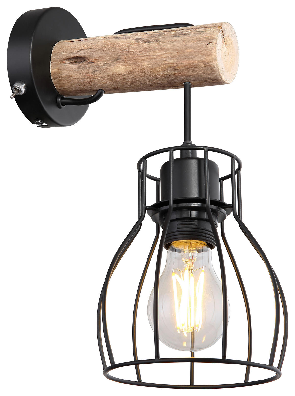 WANDLEUCHTE - Schwarz/Naturfarben, Basics, Holz/Metall (13,6/17,5/30cm) - Globo
