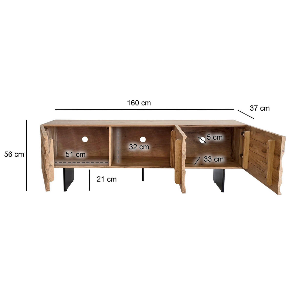 TV-BÄNK  i 160/56/37 cm  - svart/akaciefärgad, Natur, metall/trä (160/56/37cm) - Livetastic