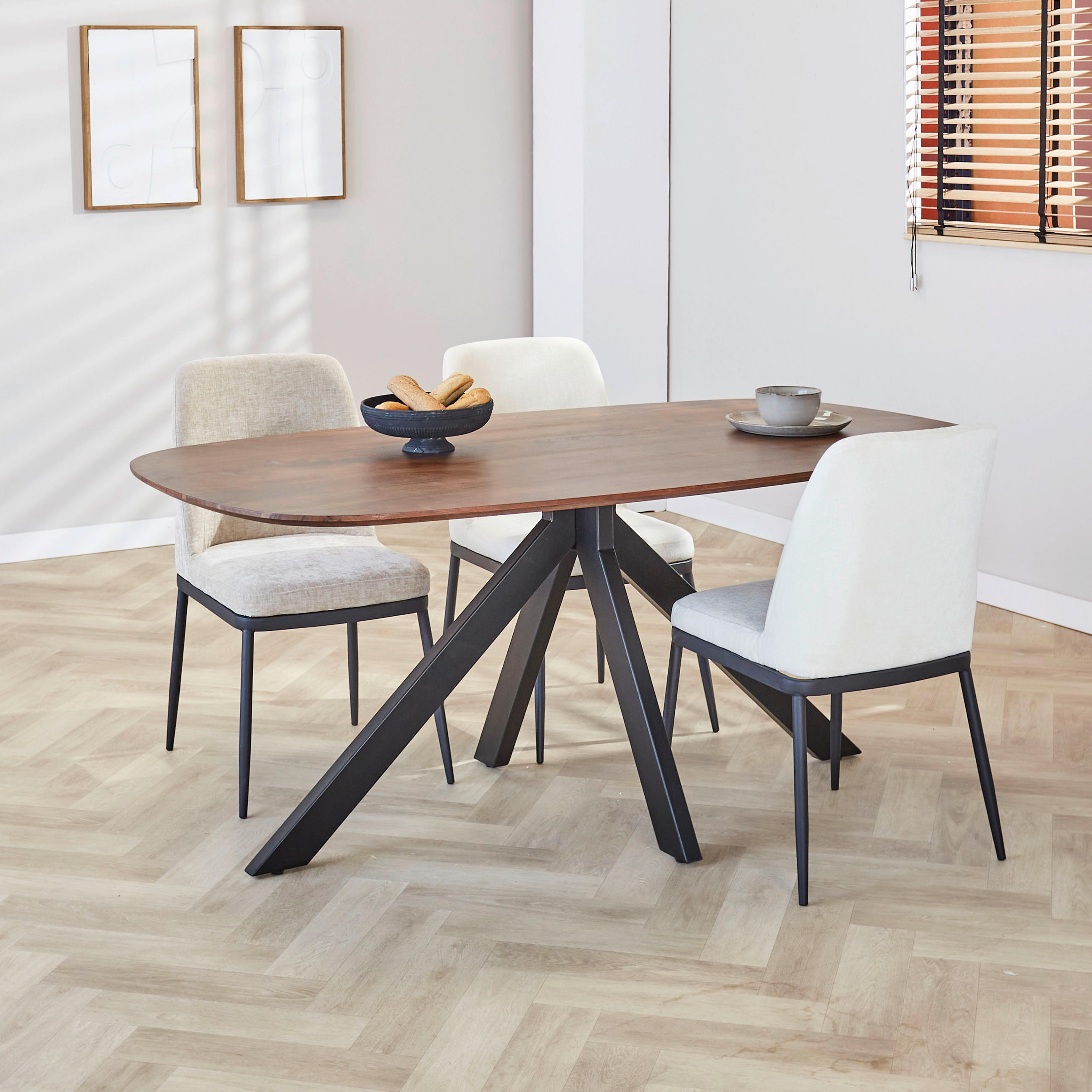 ESSTISCH Akazie oval Braun, Akaziefarben  - Schwarz/Braun, Design, Holz/Metall (180/100/76cm) - MID.YOU