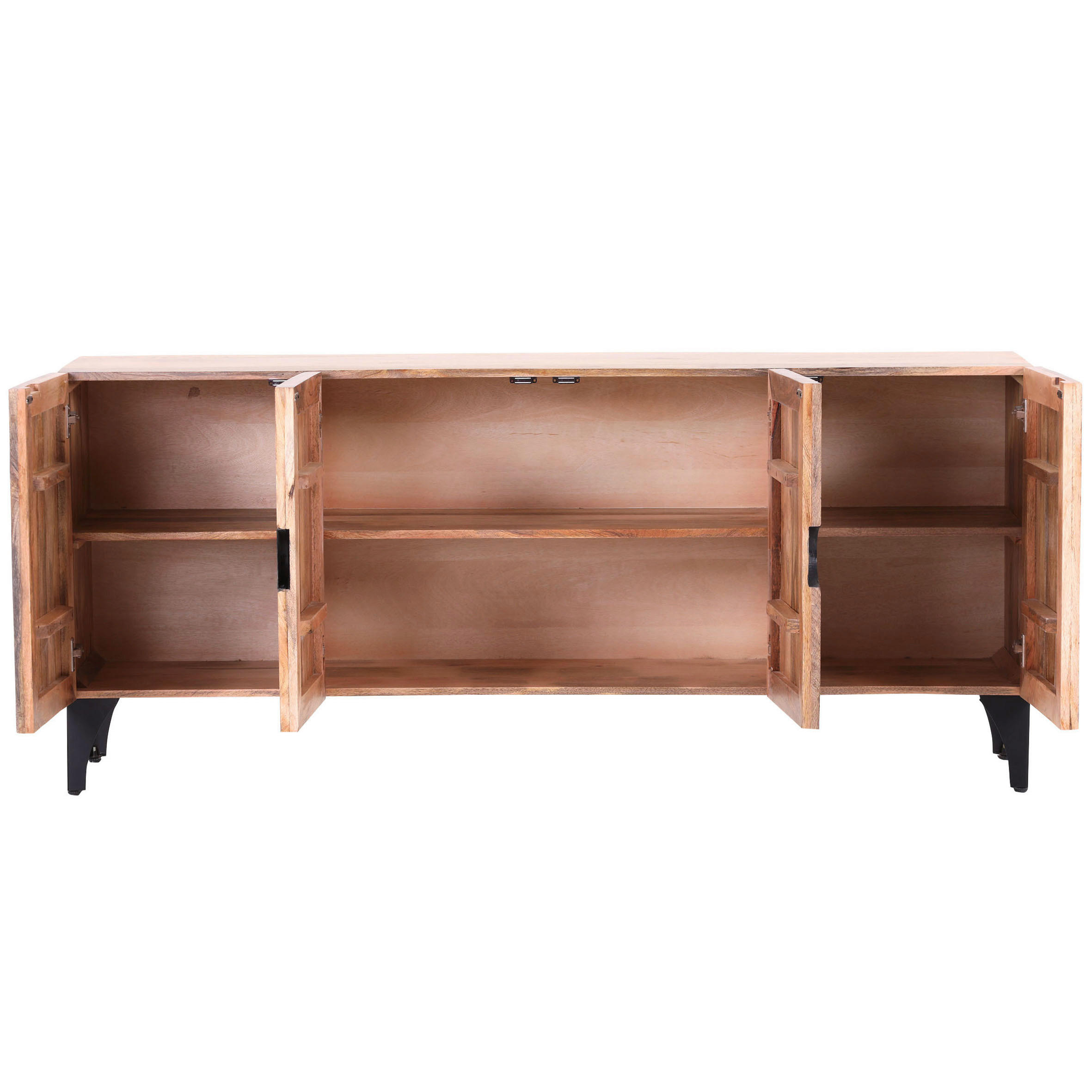 SIDEBOARD Mangoholz massiv Naturfarben, Schwarz Einlegeböden  - Schwarz/Naturfarben, Design, Holz/Metall (177/78/47cm) - Landscape