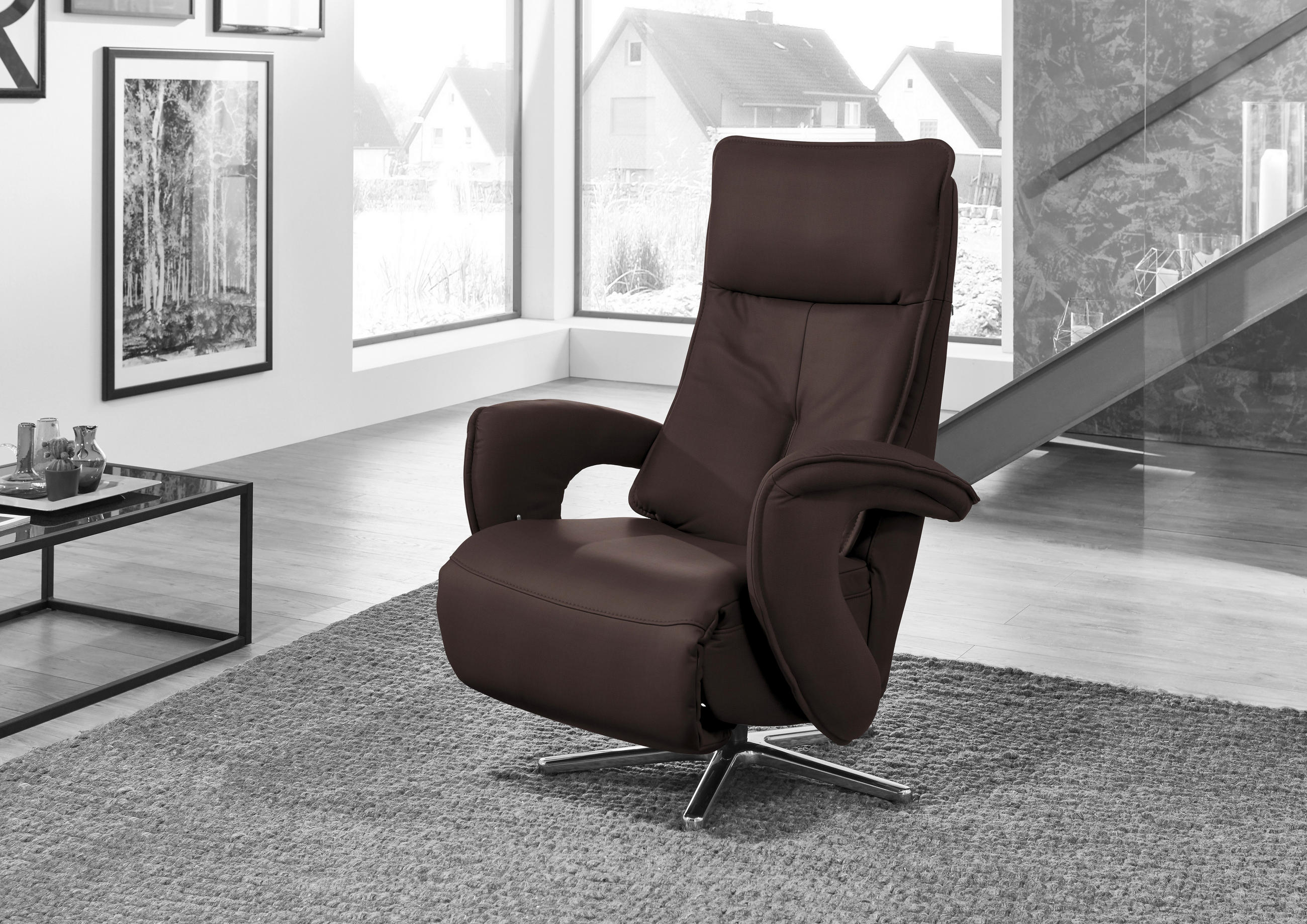 RELAXSESSEL in Leder Dunkelbraun  - Edelstahlfarben/Dunkelbraun, Design, Leder/Metall (77/110/87cm) - Valdera