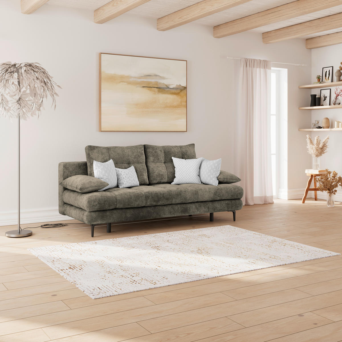 SCHLAFSOFA  mit Liegefunktion, Schlafen auf Sitzhöhe, Rücken echt Chenille Mokka  - Schwarz/Mokka, KONVENTIONELL, Textil/Metall (203/94/96cm) - Carryhome