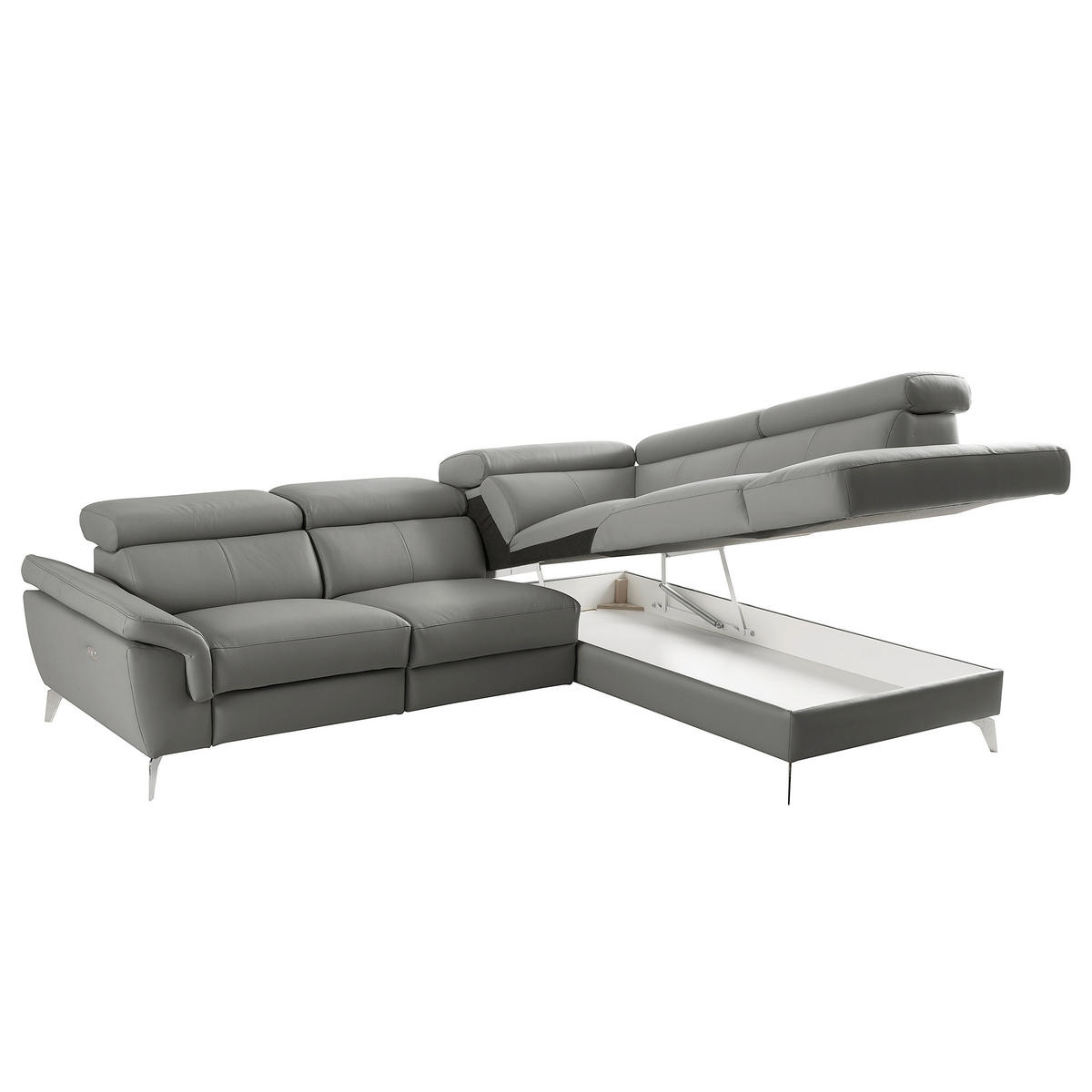 ECKSOFA Lederlook Echtleder Anthrazit  - Chromfarben/Anthrazit, Design, Leder/Textil (265/210cm) - Livetastic