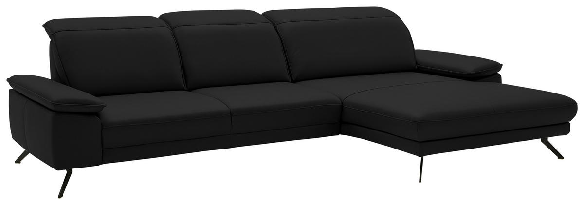 ECKSOFA in Echtleder Schwarz  - Schwarz, Design, Leder/Metall (332/193cm) - Dieter Knoll