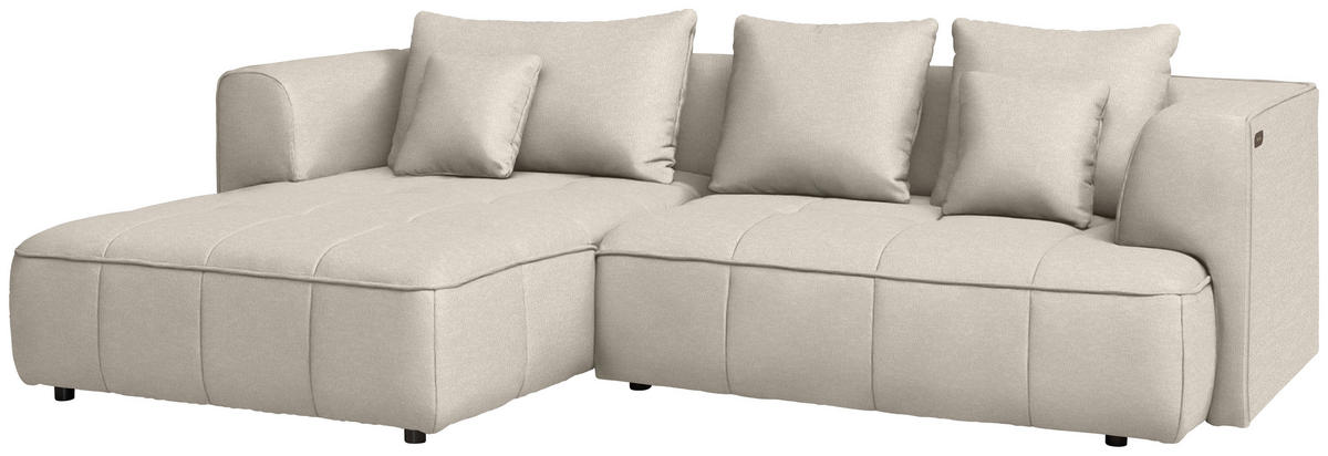 ECKSOFA Webstoff Creme  - Creme/Schwarz, Design, Kunststoff/Textil (188/288cm) - Welnova