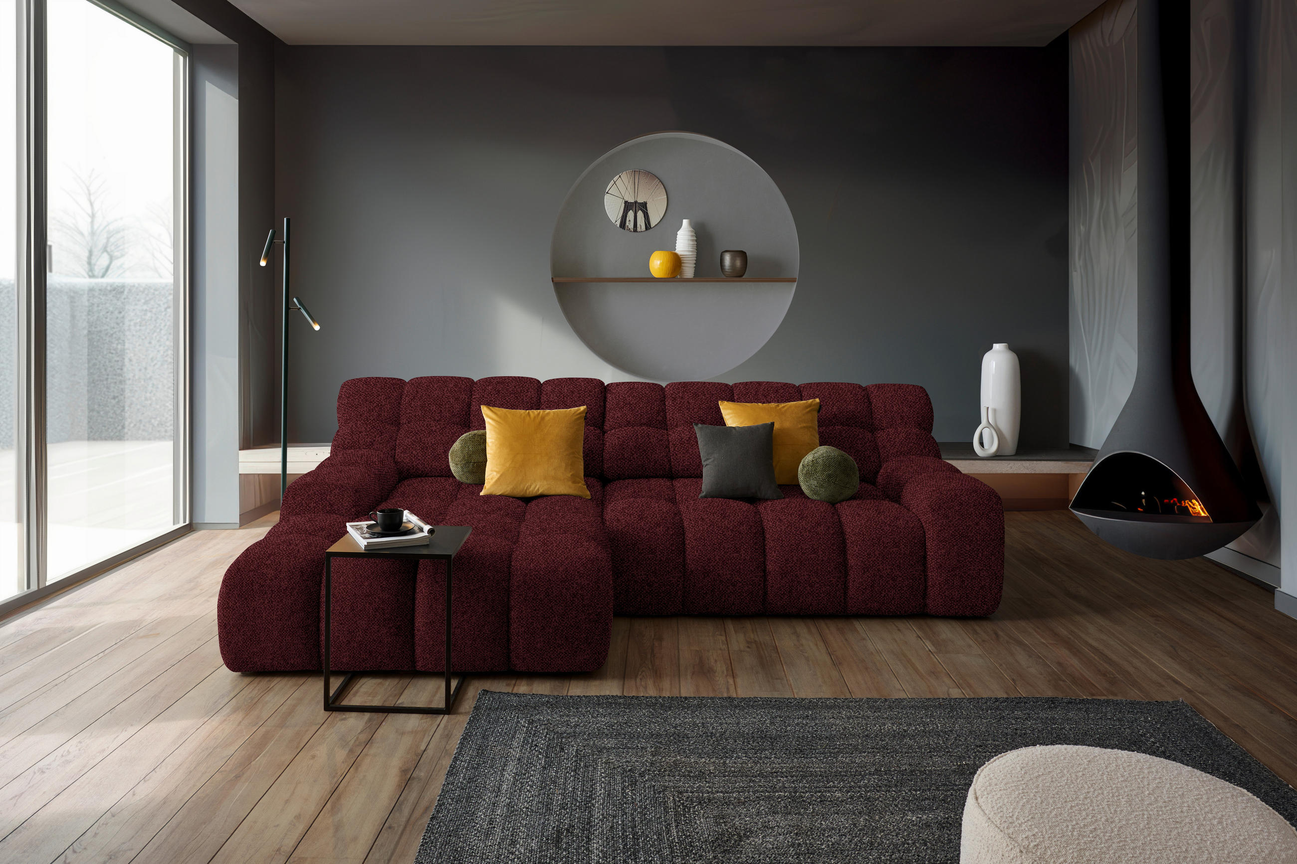 ECKSOFA in Webstoff Bordeaux  - Bordeaux/Schwarz, Modern, Kunststoff/Textil (180cm) - Welnova