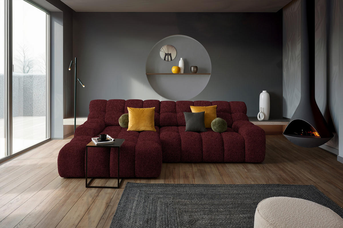 ECKSOFA in Webstoff Bordeaux   - Bordeaux/Schwarz, MODERN, Kunststoff/Textil (180cm) - Welnova