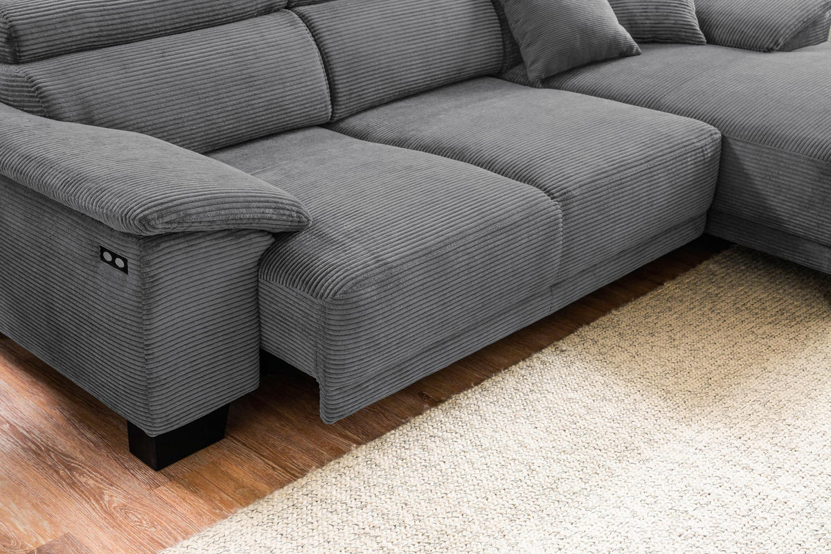 ECKSOFA in Cord Dunkelgrau  - Dunkelgrau/Schwarz, Design, Holz/Textil (270/174cm) - Pure Home Lifestyle