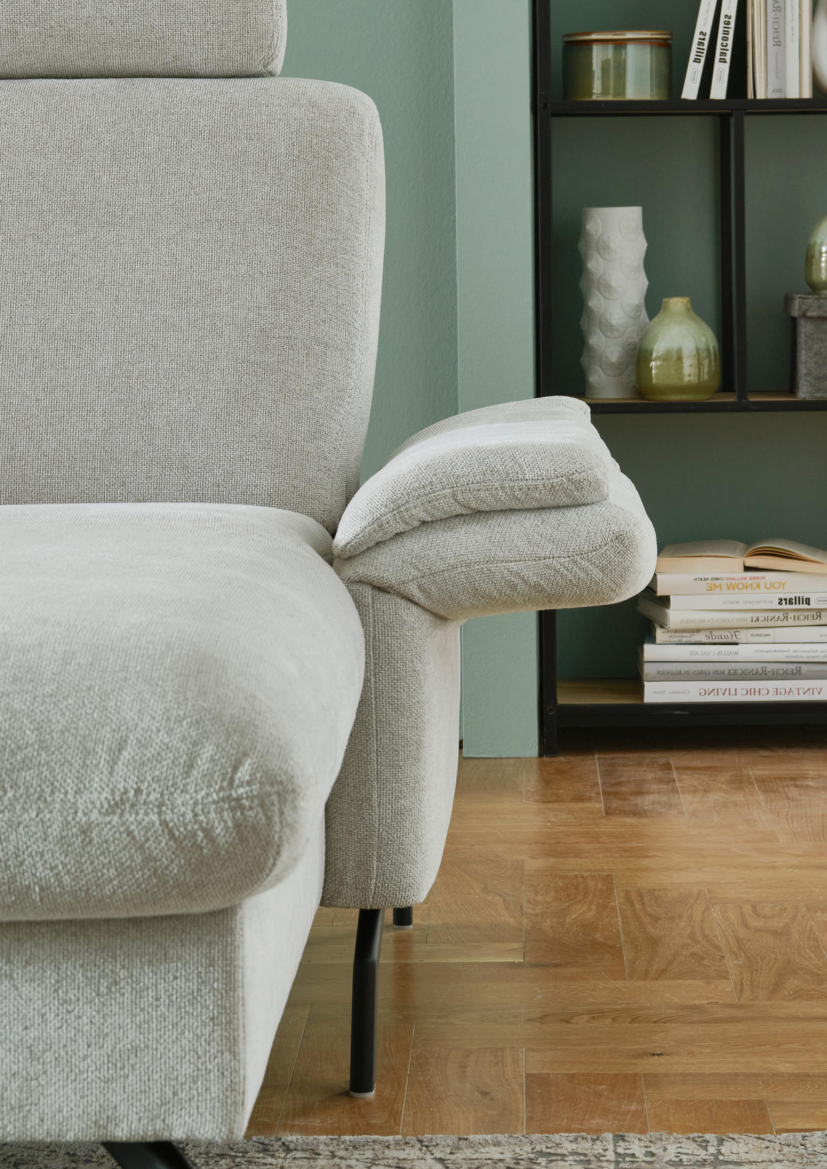 WOHNLANDSCHAFT Flachgewebe Ecru  - Ecru/Schwarz, Konventionell, Textil/Metall (190/307/170cm) - Beldomo Comfort