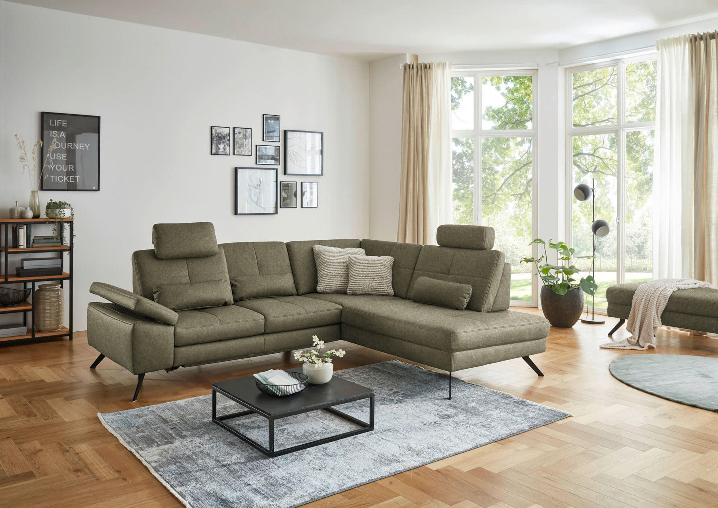 ECKSOFA in Lederlook, Mikrofaser Grün  - Schwarz/Grün, Design, Textil/Metall (261/194cm) - Beldomo System