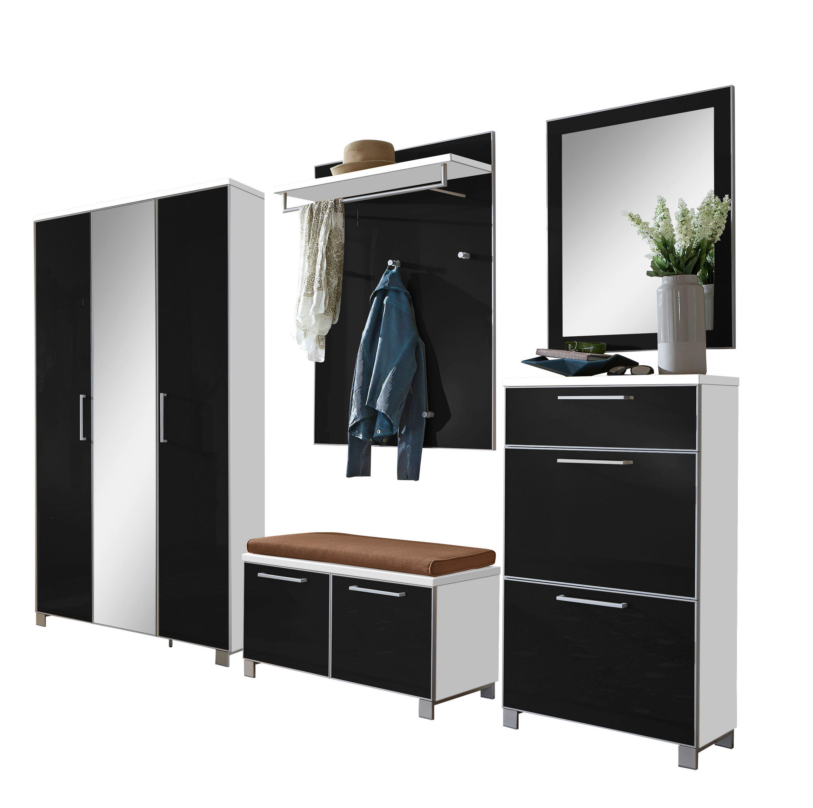 XXXLutz Garderobe Santina Anthrazit, Weiß, 245x195x40 cm