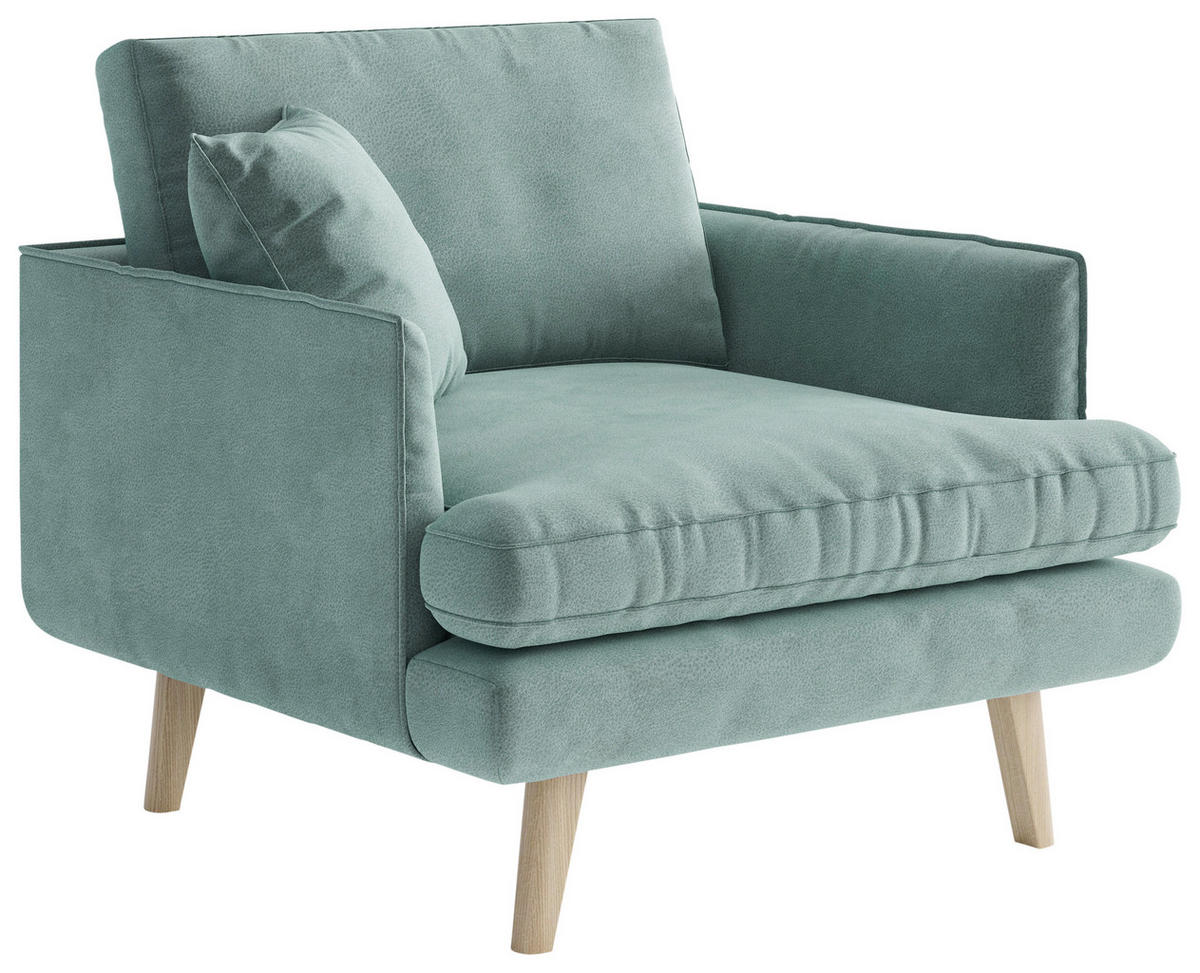 DESIGNSESSEL in Velours Hellblau  - Naturfarben/Hellblau, Design, Holz/Textil (80/93/92cm) - Livetastic