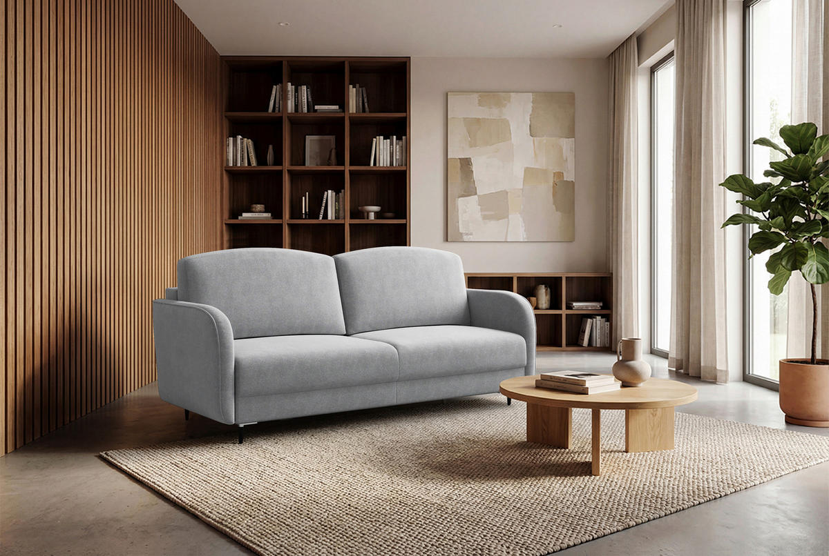 SCHLAFSOFA Chenille Grau  inkl. Rückenkissen, Bettkasten, Schlaffunktion, Rücken echt  - Schwarz/Grau, KONVENTIONELL, Textil/Metall (215/95/85cm) - Milino