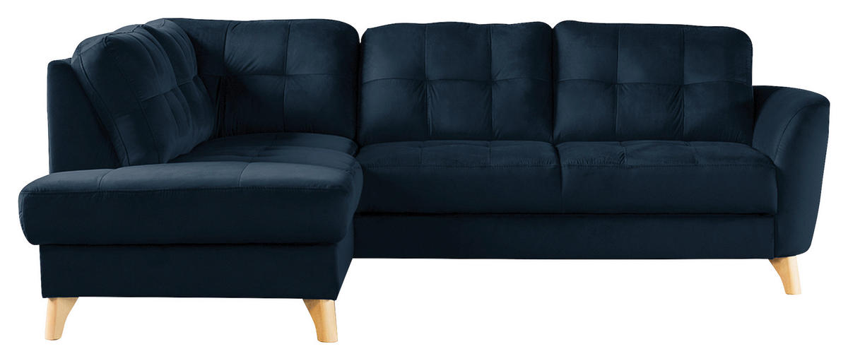 ECKSOFA Dunkelblau Samt  - Buchefarben/Dunkelblau, Design, Holz/Textil (190/236cm) - Livetastic