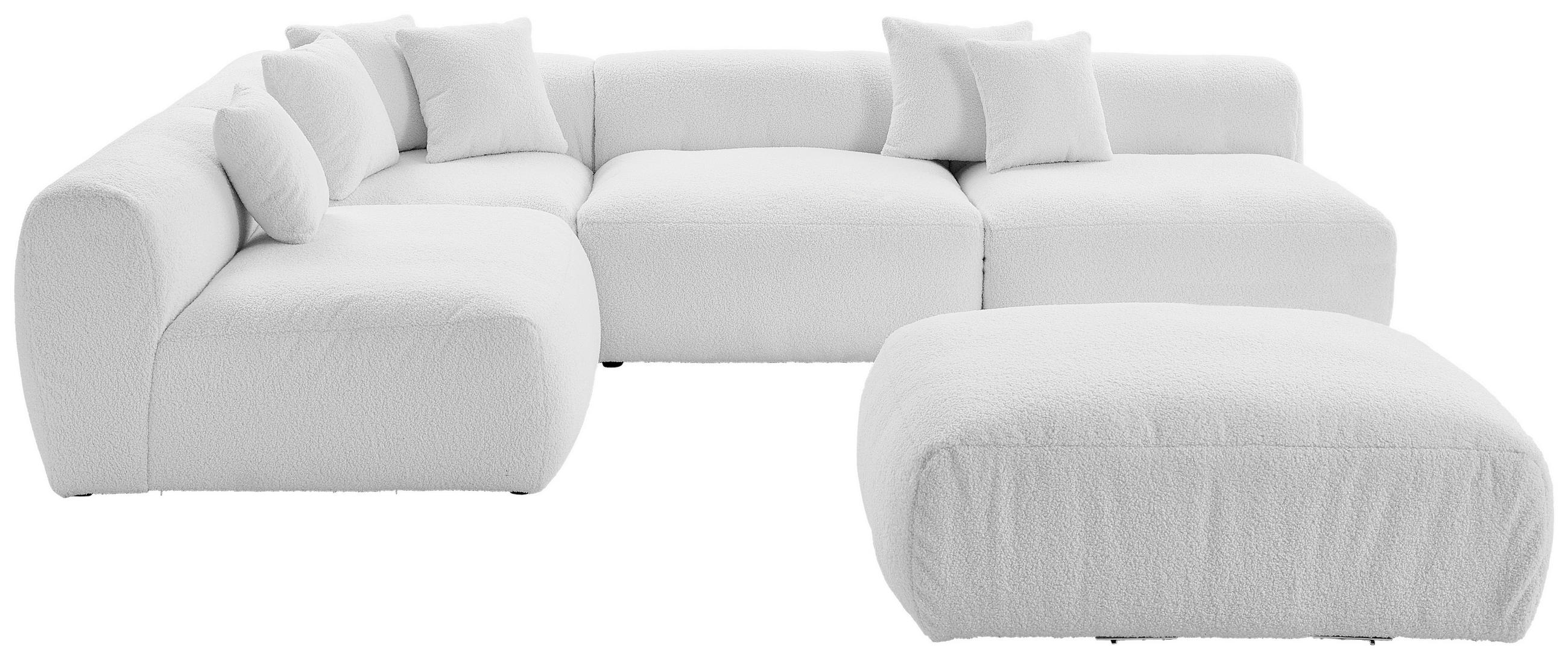 ECKSOFA inkl. Hocker BLOOM Weiß Flachgewebe, Teddystoff  - Weiß, Trend, Textil (235/315cm) - Livetastic