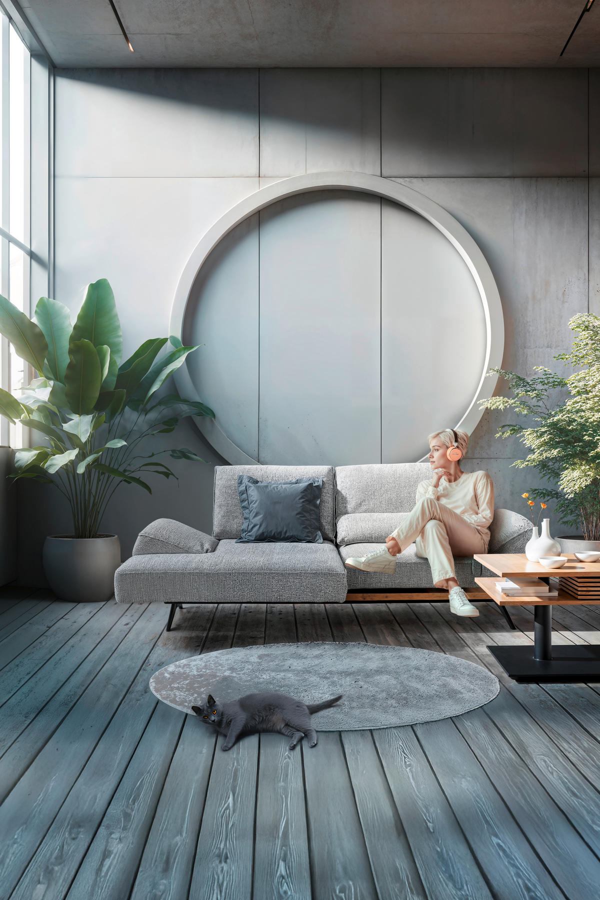 ECKSOFA Beige Chenille  - Beige/Schwarz, Design, Holz/Textil (132/240cm) - Koinor