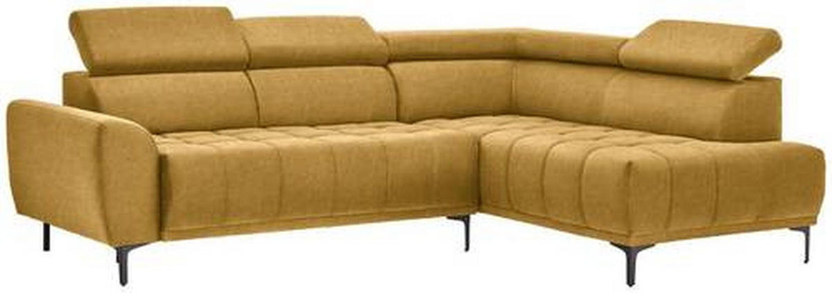 ECKSOFA in Velours Gelb, Goldfarben  - Gelb/Goldfarben, Design, Textil/Metall (261/191cm) - Stylife