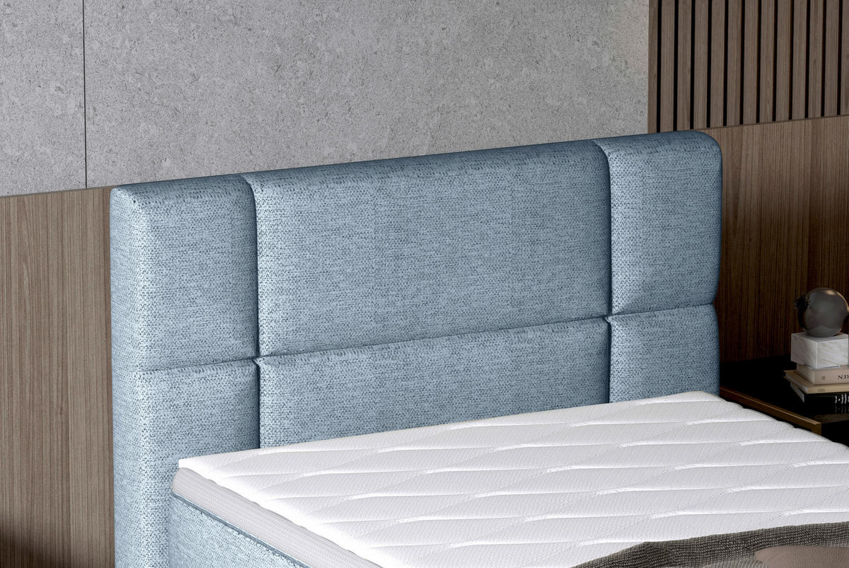 BOXSPRINGBETT 90/200 cm  in Hellblau  - Schwarz/Hellblau, KONVENTIONELL, Holz/Kunststoff (90/200cm) - Esposa