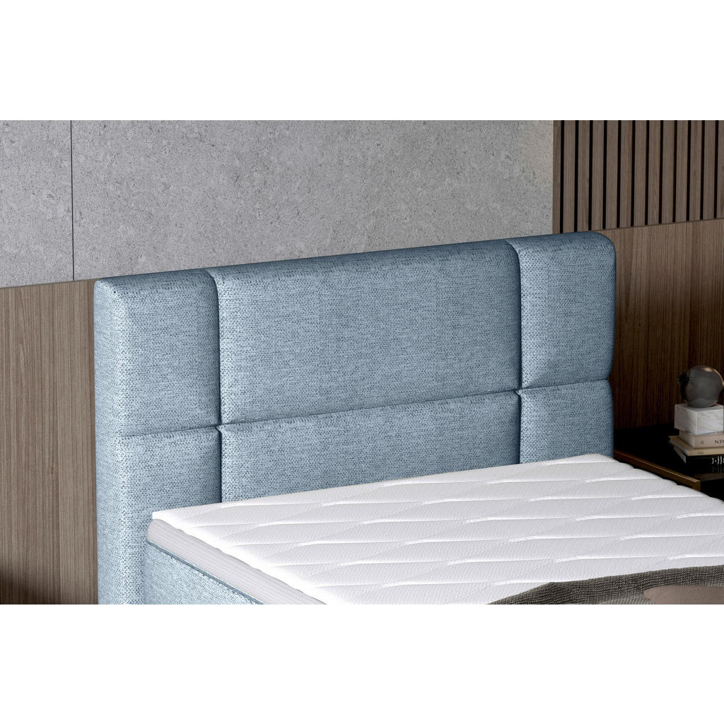 Thumbnail - Esposa Boxspringbett, Hellblau, Textil, Kiefer, vollmassiv, H3, 7,7-Zonen, Höhe ca. 18 cm, 100x200 cm, gepolstertes Kopf...