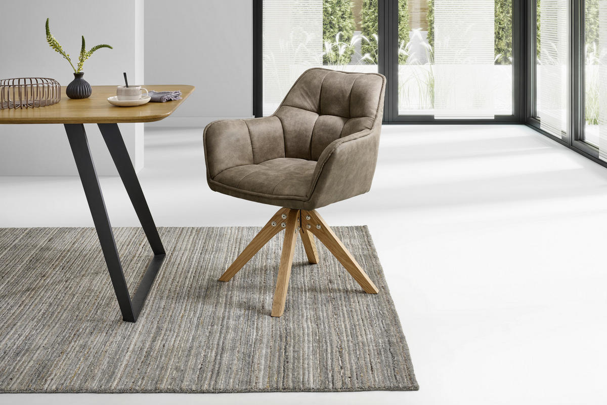 ARMLEHNSTUHL  Sitzfläche 360° drehbar Webstoff  - Eichefarben/Braun, Basics, Holz/Textil (61/85/63cm) - Livetastic