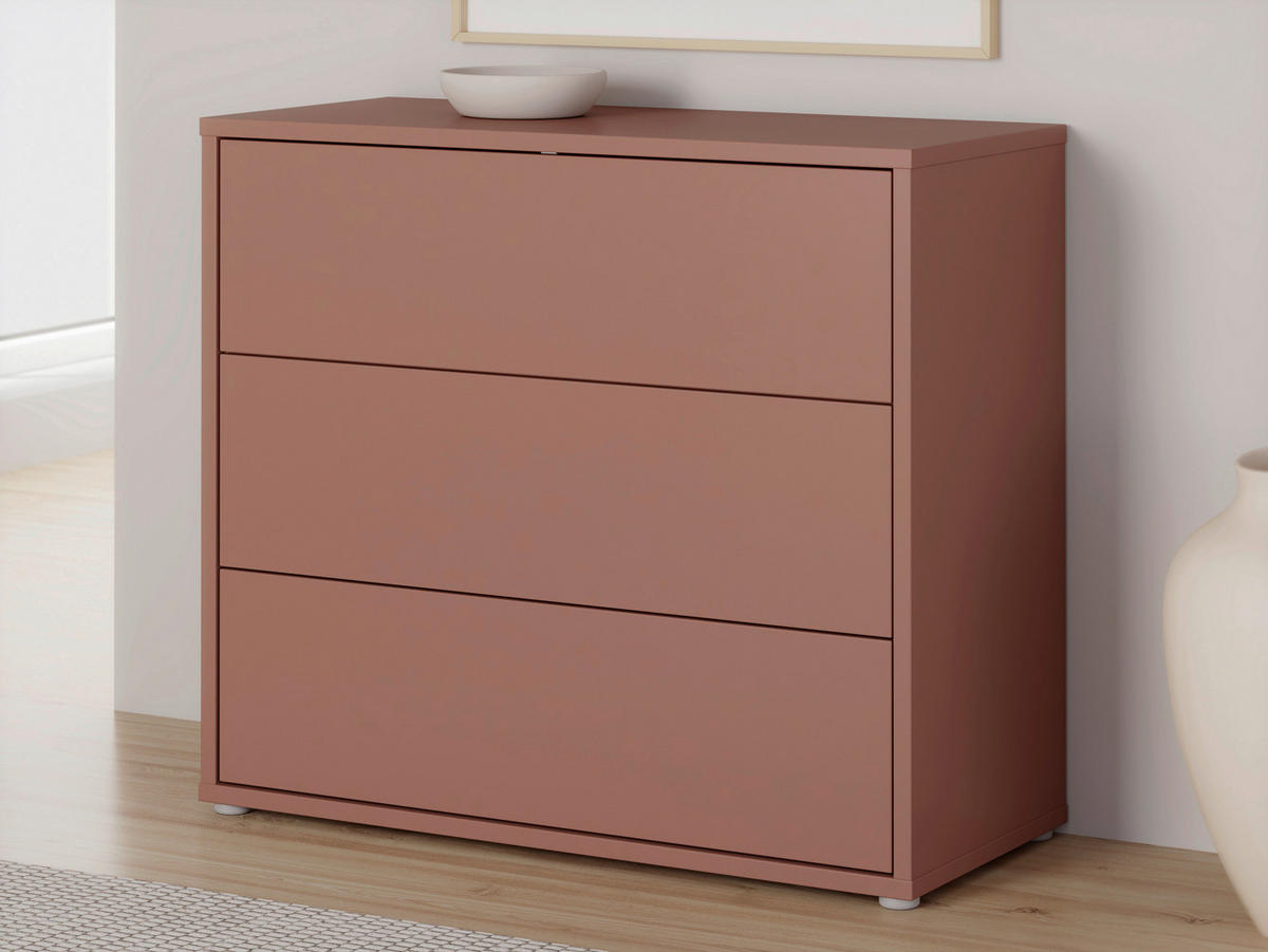KOMMODE , 95/83/42 cm, 3 Schublade(n)  - Silberfarben/Terracotta, Trend, Holzwerkstoff/Kunststoff (95/83/42cm) - Carryhome