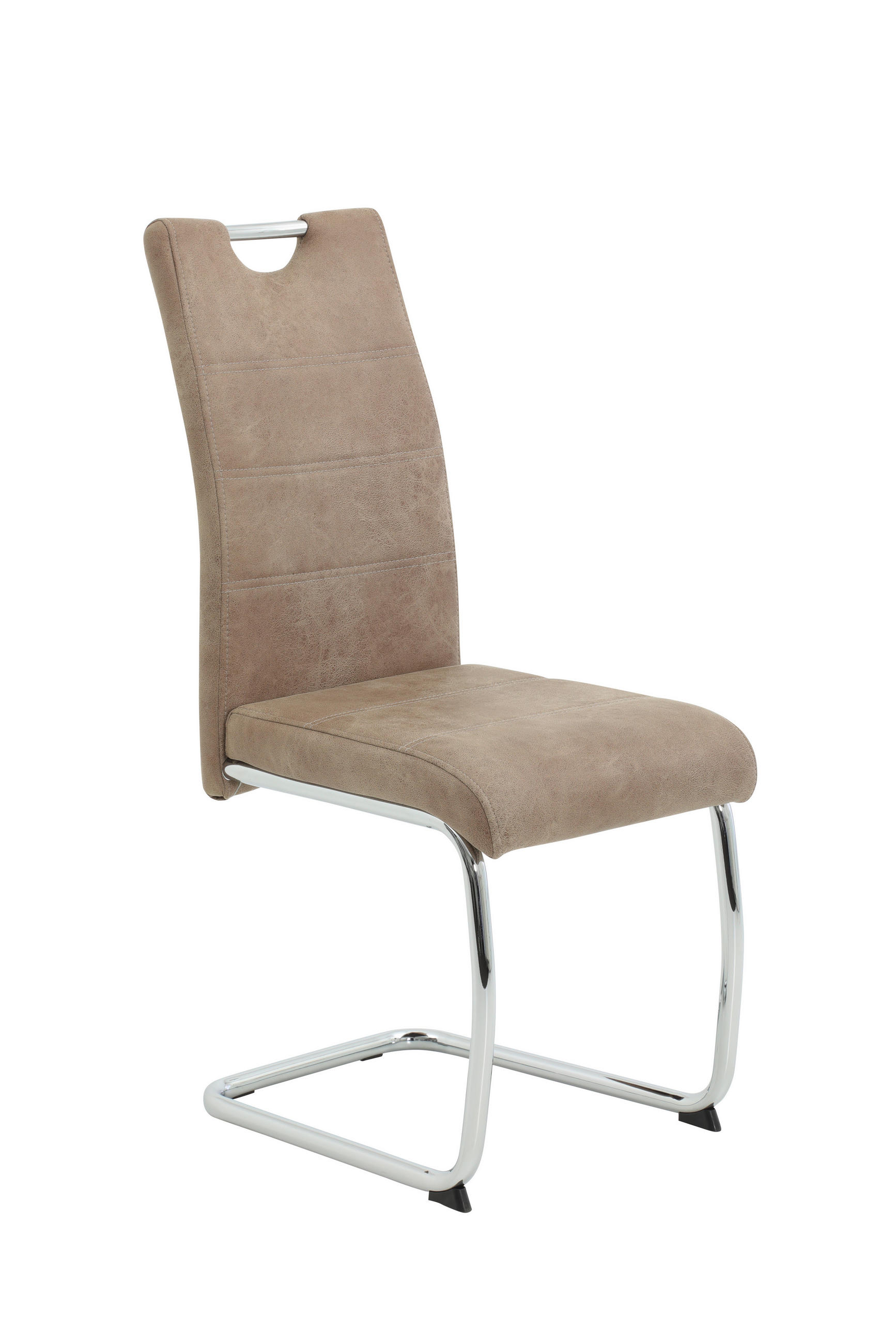 SCHWINGSTUHL-SET 4 Stück  in Stahl Lederlook  - Chromfarben/Beige, MODERN, Textil/Metall (43/98/59cm) - MID.YOU