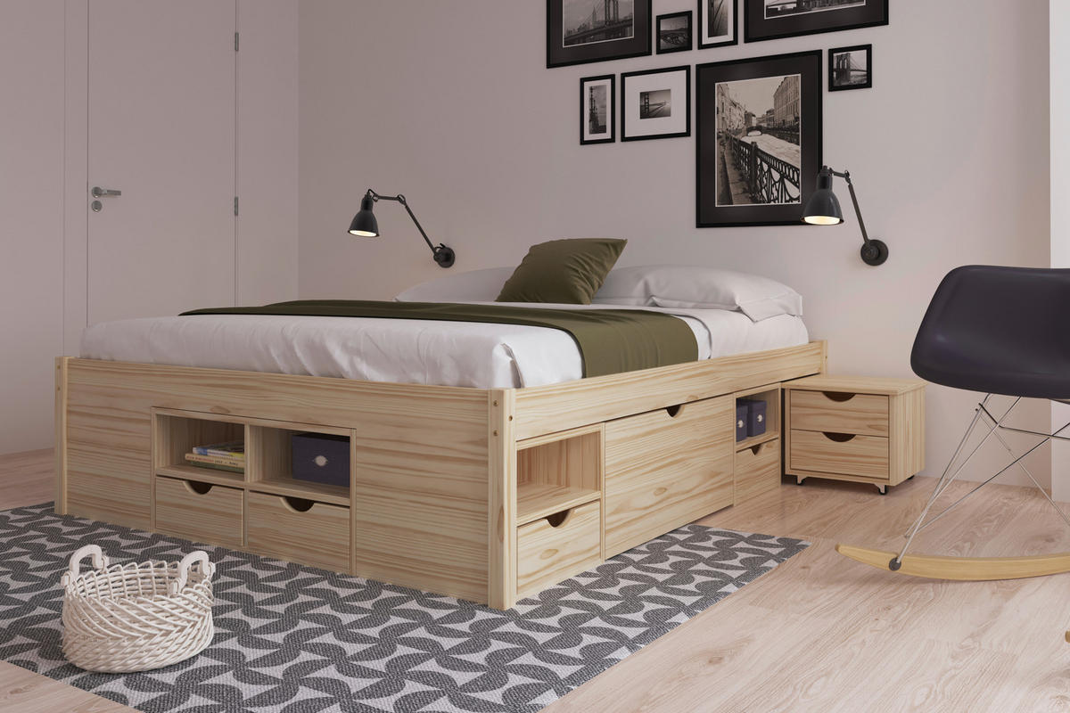 STAURAUMBETT 140/200 cm  in Naturfarben  - Naturfarben, Basics, Holz (140/200cm) - MID.YOU