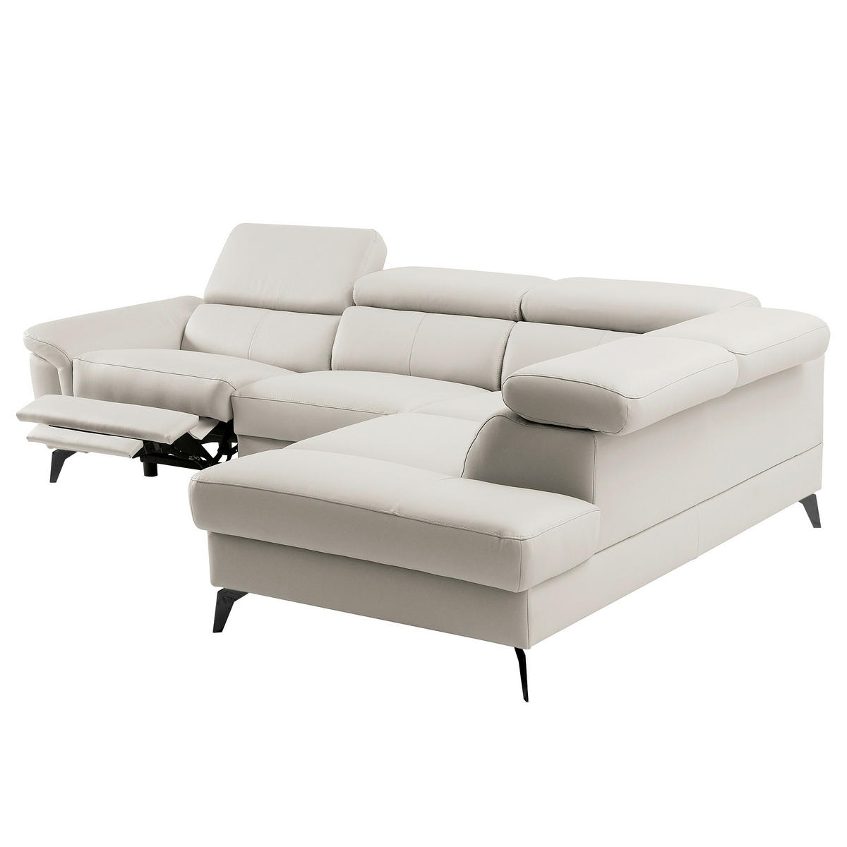 ECKSOFA Lederlook Echtleder Platinfarben  - Platinfarben/Schwarz, Design, Leder/Textil (265/210cm) - Livetastic
