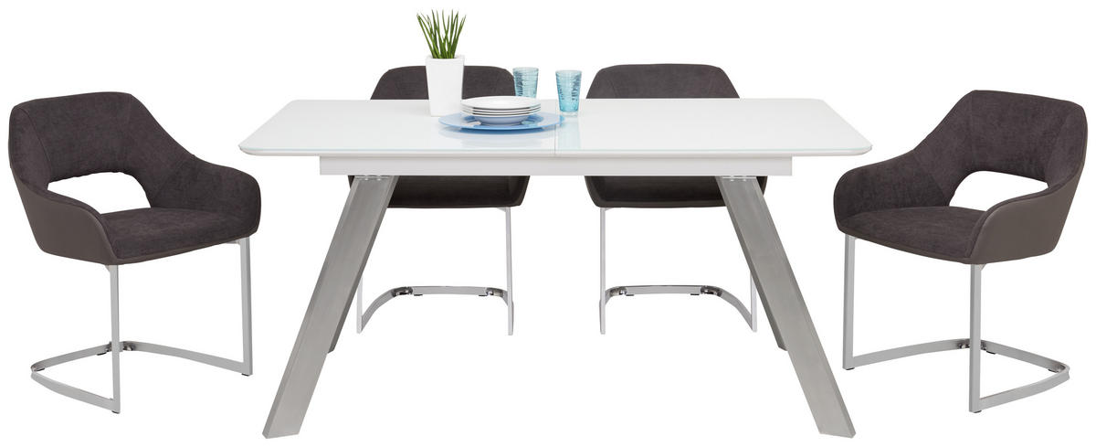 STOL ZA BLAGOVAONICU  bijela, boje oplemenjenog čelika  metal, staklo, drvni materijal      - bijela/boje oplemenjenog čelika, Design, staklo/drvni materijal (160(200)/90/76cm) - Carryhome