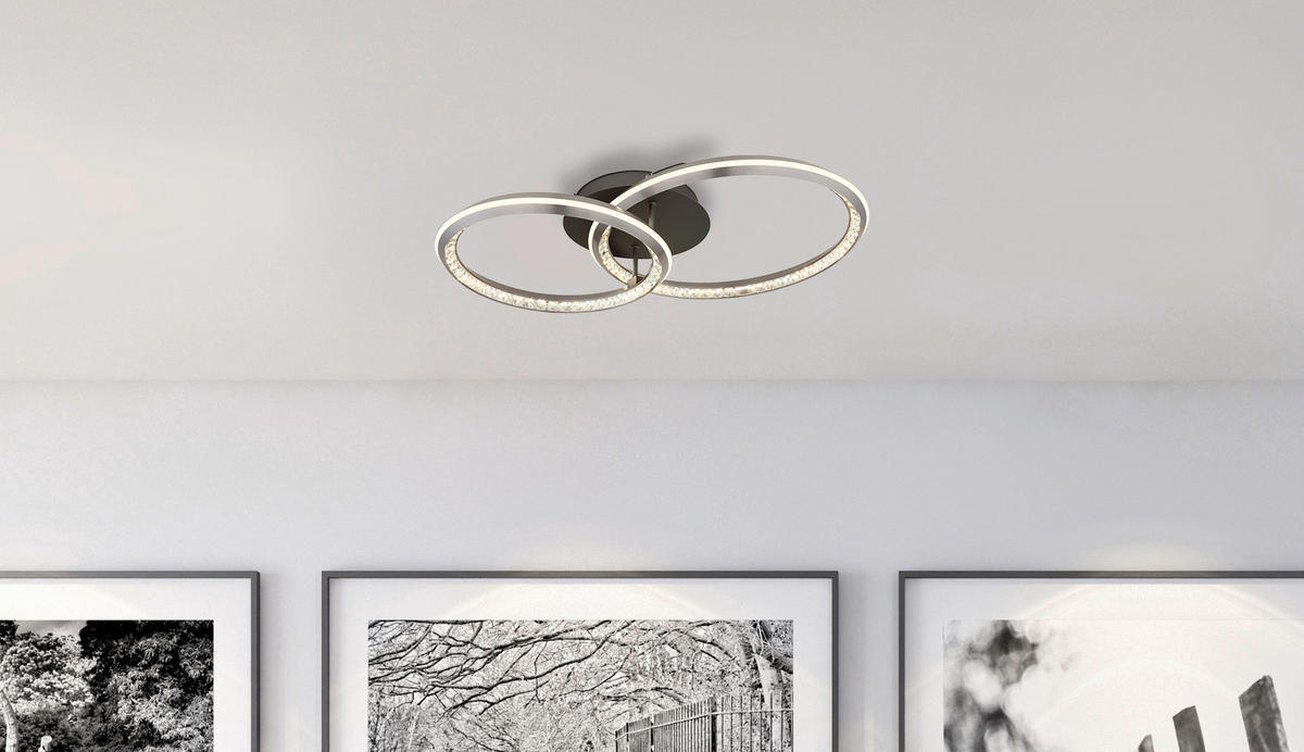 LED-DECKENLEUCHTE ALAINA 75/50/14 cm   - Opal/Grau, Design, Kunststoff/Metall (75/50/14cm)