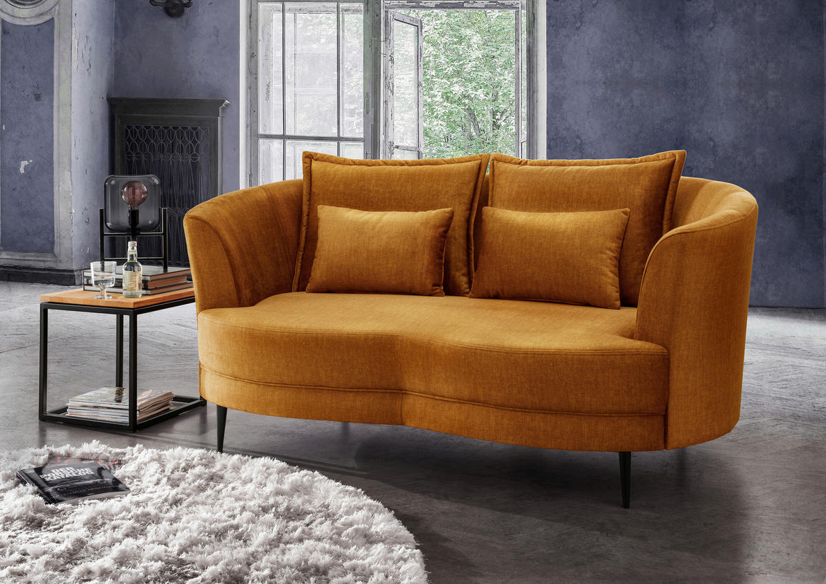 2-SITZER-SOFA in Velours Gelb  - Gelb/Schwarz, Modern, Textil/Metall (179/85/101cm) - Livetastic