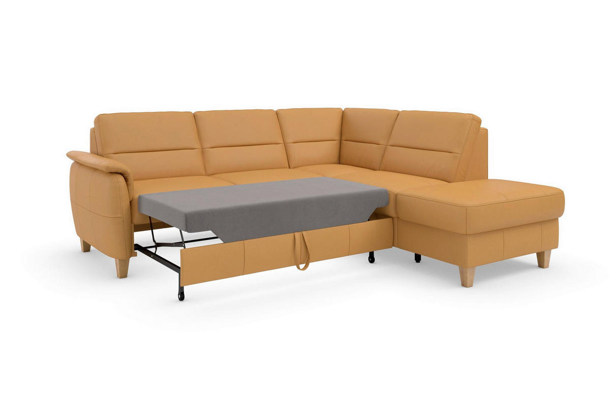 ROHOVÁ SEDAČKA, textil, kůže, curry žlutá - barvy dubu/curry žlutá, Basics, dřevo/textil (236/212cm) - Sit & More